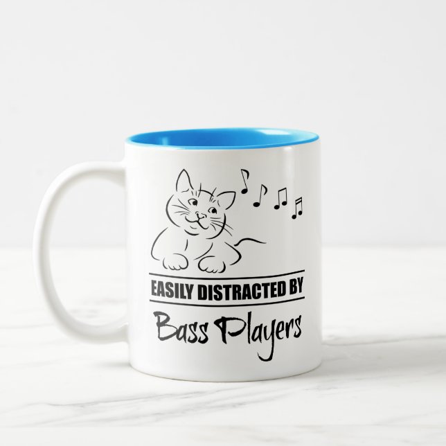 Curious Cat Easily Distracted by Bass Players Two-Tone Coffee Mug (Left)