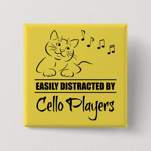 Curious Cat Easily Distracted by Cello Players 2 Inch Square Button (Front)