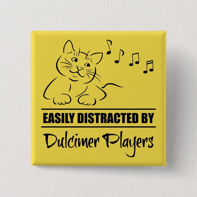 Curious Cat Easily Distracted by Dulcimer Players 2 Inch Square Button (Front)