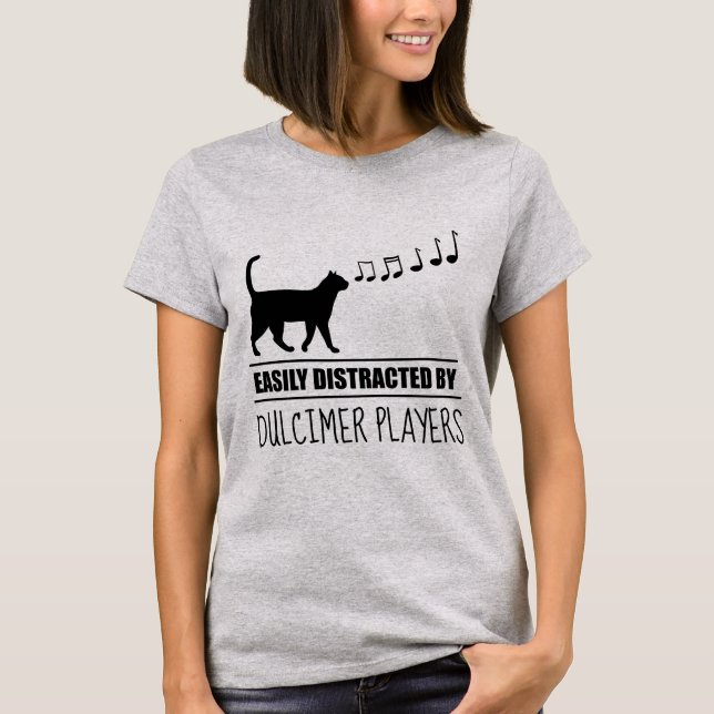 Curious Cat Easily Distracted by Dulcimer Players T-Shirt (Front)
