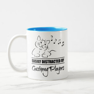 Curious Cat Easily Distracted by Guzheng Players Two-Tone Coffee Mug