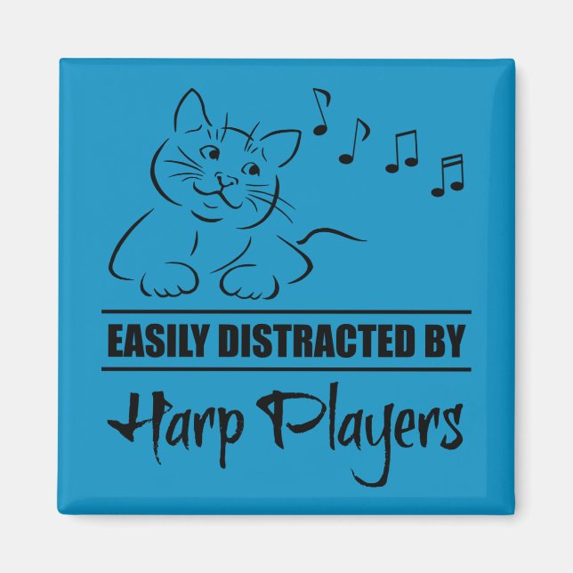 Curious Cat Easily Distracted by Harp Players Magnet (Front)