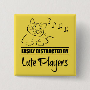 Curious Cat Easily Distracted by Lute Players 2 Inch Square Button