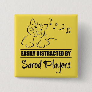Curious Cat Easily Distracted by Sarod Players 2 Inch Square Button