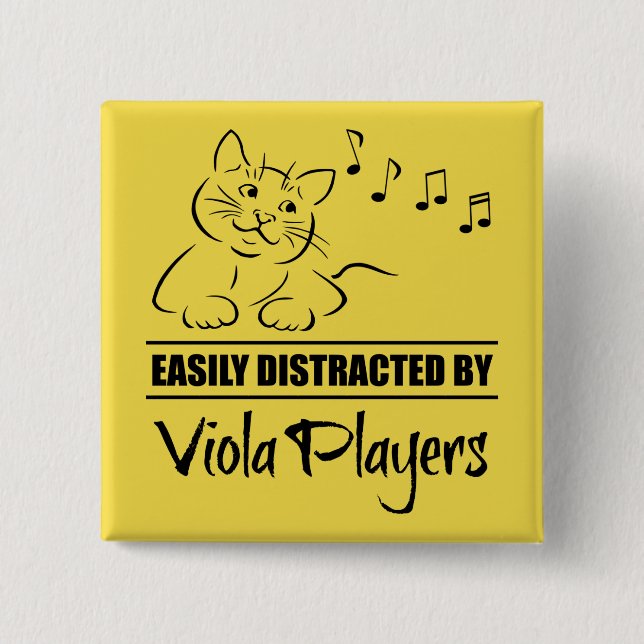 Curious Cat Easily Distracted by Viola Players 2 Inch Square Button (Front)
