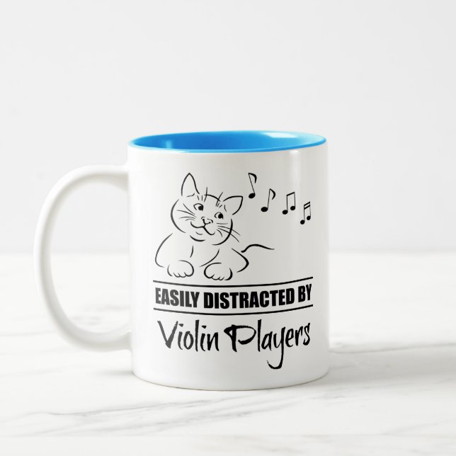 Curious Cat Easily Distracted by Violin Players Two-Tone Coffee Mug (Left)