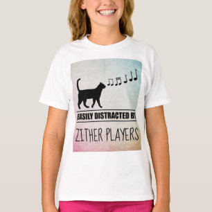 Curious Cat Easily Distracted by Zither Players T-Shirt