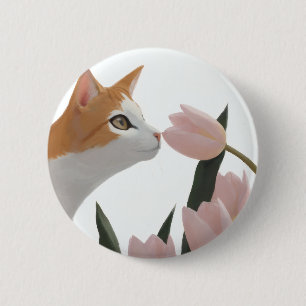 Curious Cat Spring Floral 2 Inch Round Button