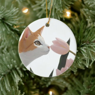 Curious Cat Spring Floral Ceramic Ornament