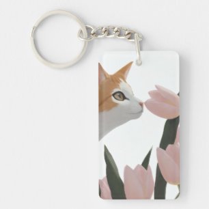 Curious Cat Spring Floral Keychain