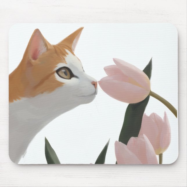 Curious Cat Spring Floral Mouse Pad (Front)