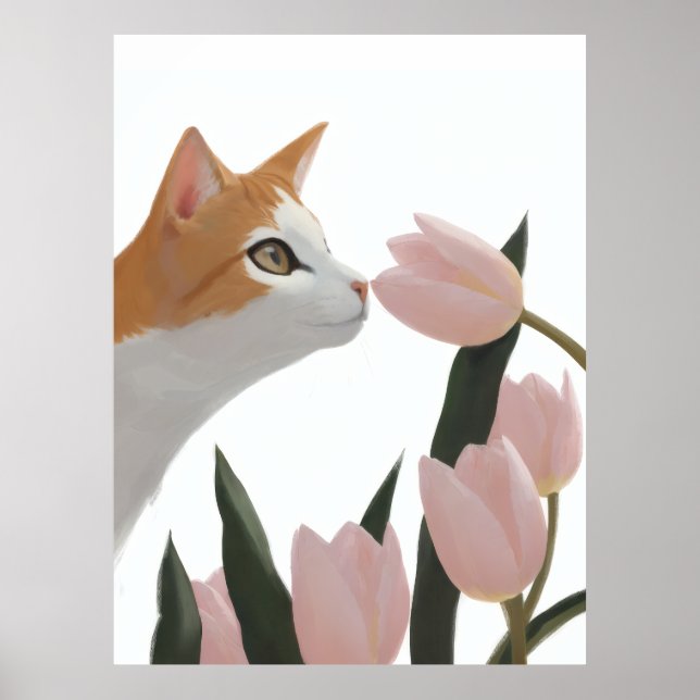 Curious Cat Spring Floral Poster (Front)