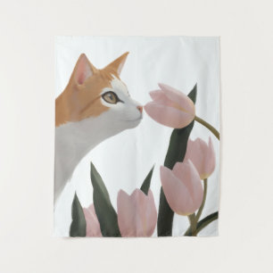 Curious Cat Spring Floral Tapestry