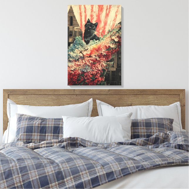 Curious Cat - Vintage Abstract Art Canvas Print (Insitu(Bedroom))