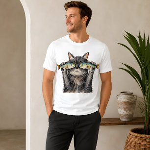 Curious Cat with Fish Goggles Tri-Blend Shirt