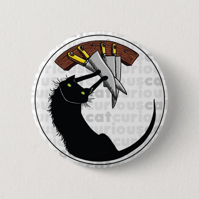 Curious Cat with Knives 2 Inch Round Button (Front)