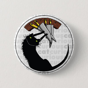 Curious Cat with Knives 2 Inch Round Button