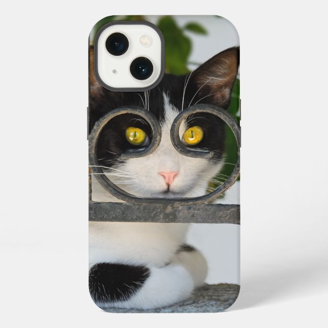 Curious Cat with Spectacles Frame a Funny Photo - iPhone Case (Back)