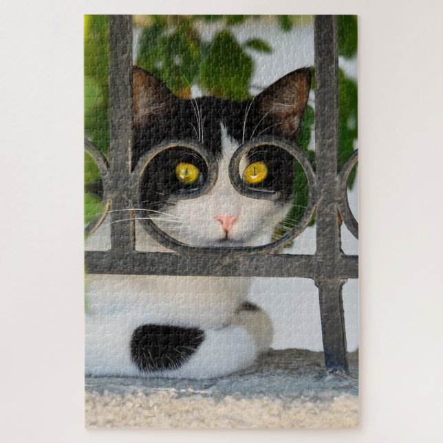 Curious Cat with Spectacles Frame Funny Jigsaw Puzzle (Vertical)
