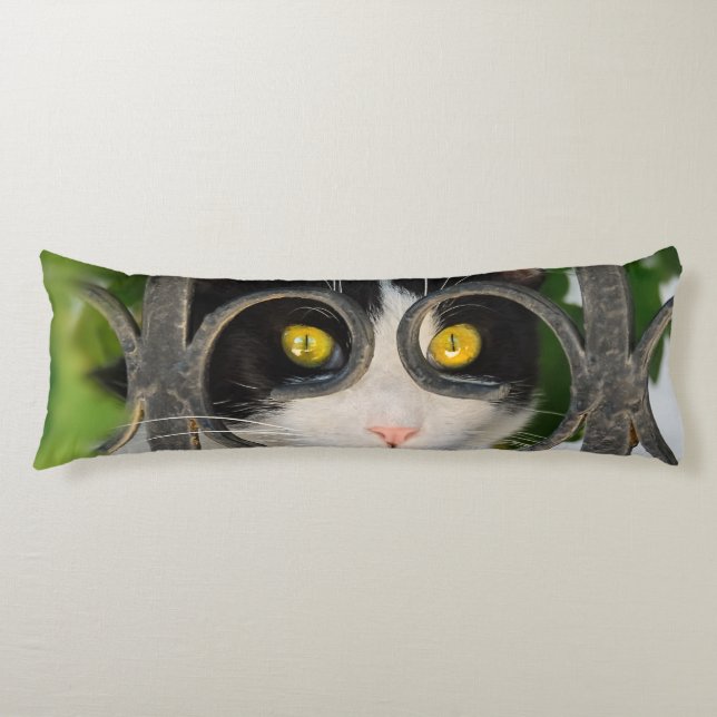 Curious Cat with Spectacles Frame Funny Pet Photo Body Pillow (Front)
