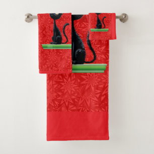 CURIOUS CATS AT CHRISTMAS BATH TOWEL SET