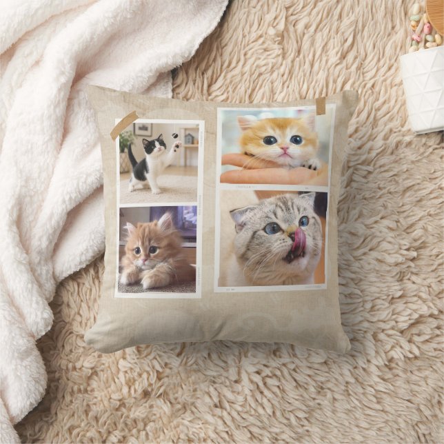 Curious Cats Collage Throw Pillow (Blanket)