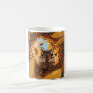 Curious Chipmunk Peeking Through Eaten Sunflower Coffee Mug