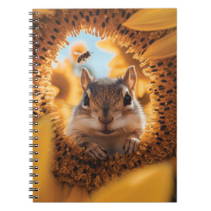Curious Chipmunk Peeking Through Eaten Sunflower  Notebook