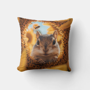 Curious Chipmunk Peeking Through Eaten Sunflower  Throw Pillow