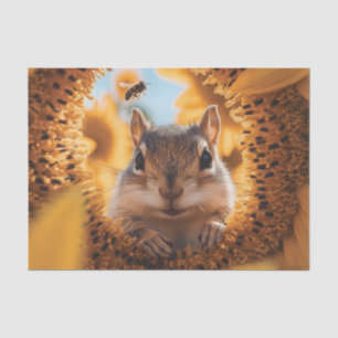Curious Chipmunk Peeking Through Eaten Sunflower  Tissue Paper