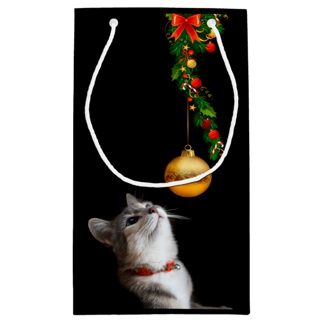 Curious Christmas kitty cat Small Gift Bag (Back)