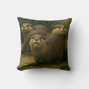 Curious Company – Otter Family on the Rocks Throw Pillow