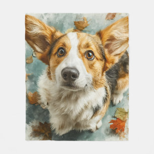 Curious Corgi Autumn Gaze Fleece Blanket
