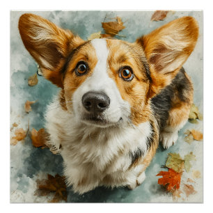 Curious Corgi Autumn Gaze Poster