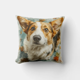Curious Corgi Autumn Gaze Throw Pillow