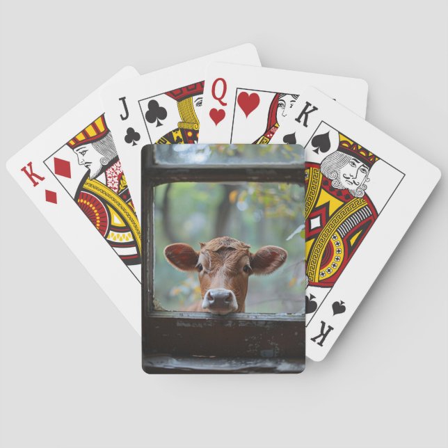 Curious Cow Looking Through a Window Playing Cards (Back)