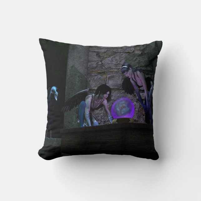Curious Crow Faeries Throw Pillow (Front)