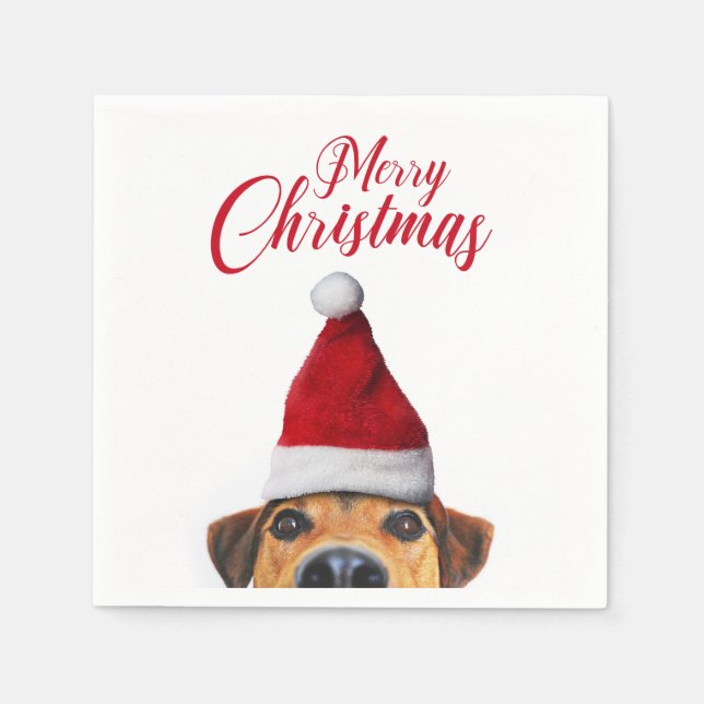 Curious Cute Funny Dog with Santa Hat Napkin (Front)
