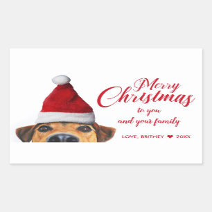 Curious Cute Funny Dog with Santa Hat Sticker