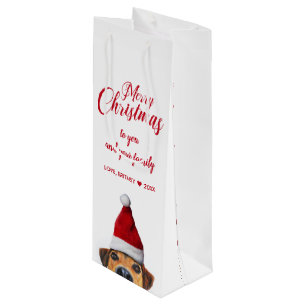 Curious Cute Funny Dog with Santa Hat Wine Gift Bag