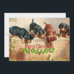 Curious Dachshund Puppies and a Frog, Christmas, Holiday Card<br><div class="desc">Merry Christmas: Curious Dachshund Puppies and a Frog,  fine art painting by Carl Reichert</div>