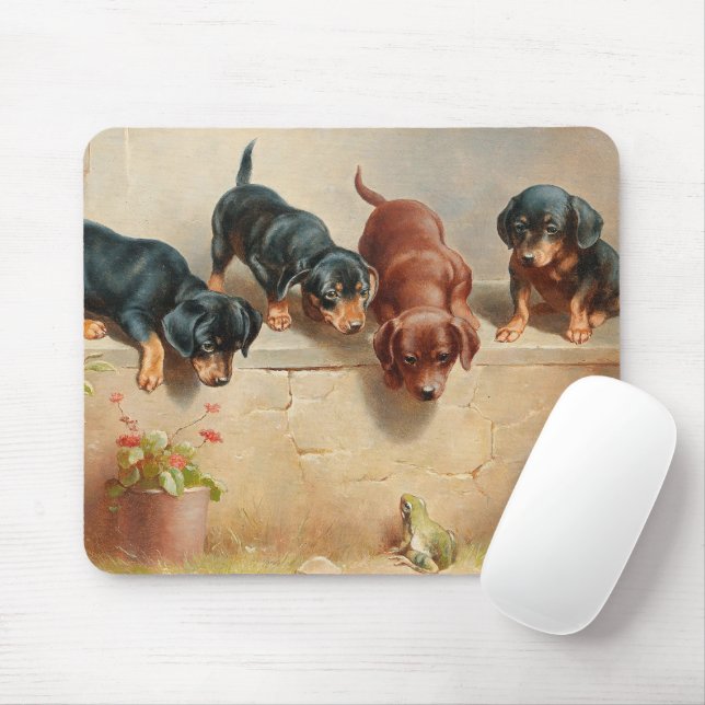 Curious Dachshund Puppies | Carl Reichert Mouse Pad (With Mouse)