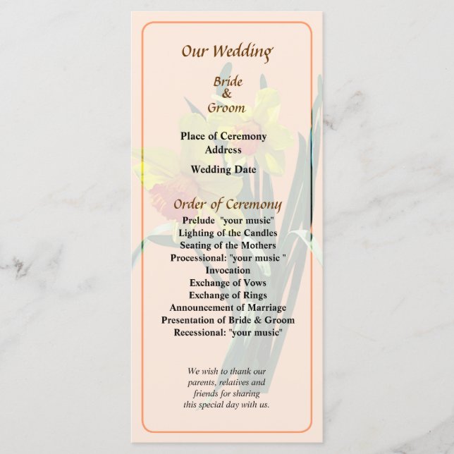 Curious Daffodils Wedding Program (Front)