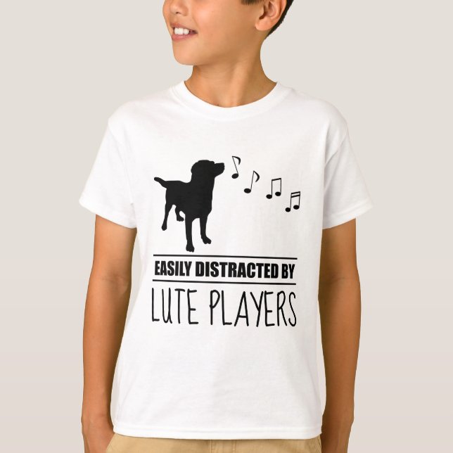 Curious Dog Easily Distracted by Lute Players T-Shirt (Front)