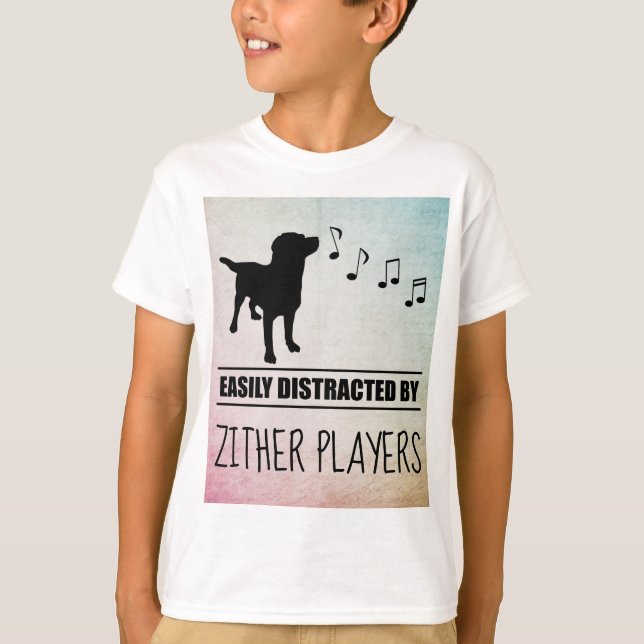 Curious Dog Easily Distracted by Zither Players T-Shirt (Front)