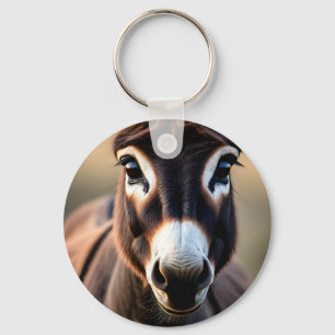 Curious Donkey Close Up Portrait Keychain