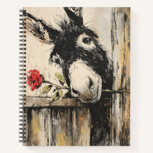 Curious Donkey with Rose Spiral Notebook