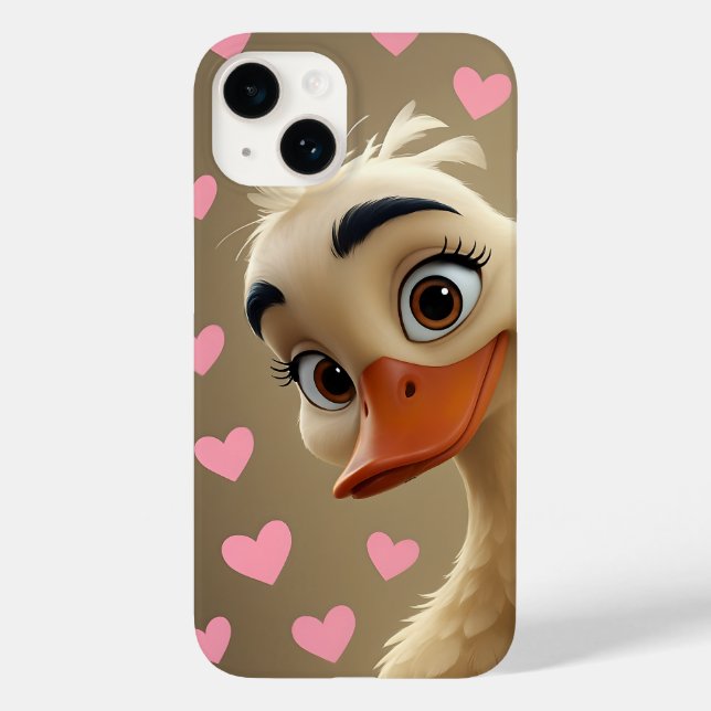 Curious Duck with Pink Hearts Phone Case - Adorabl (Back)