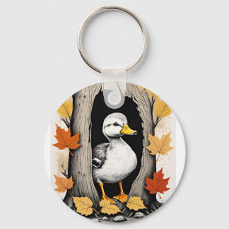 Curious Ducklings and Autumn Leaves Pattern Design Keychain