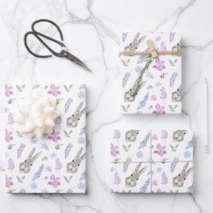 Curious Easter Bunny Floral Accents Wrapping Paper Sheet